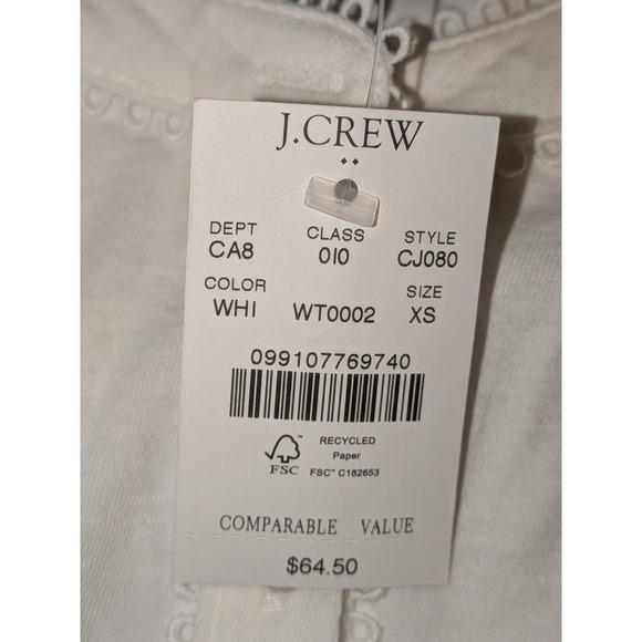 J. Crew Womens Top XS White Short Sleeve Button Up Blouse Crochet Trim NWT $65 - Picture 13 of 13